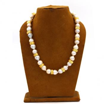 Handmade Gold Plated Pearl Stone Seated Necklace - Timeless Elegance